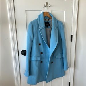 Elegant Blue Double-Breasted Women's Coat
